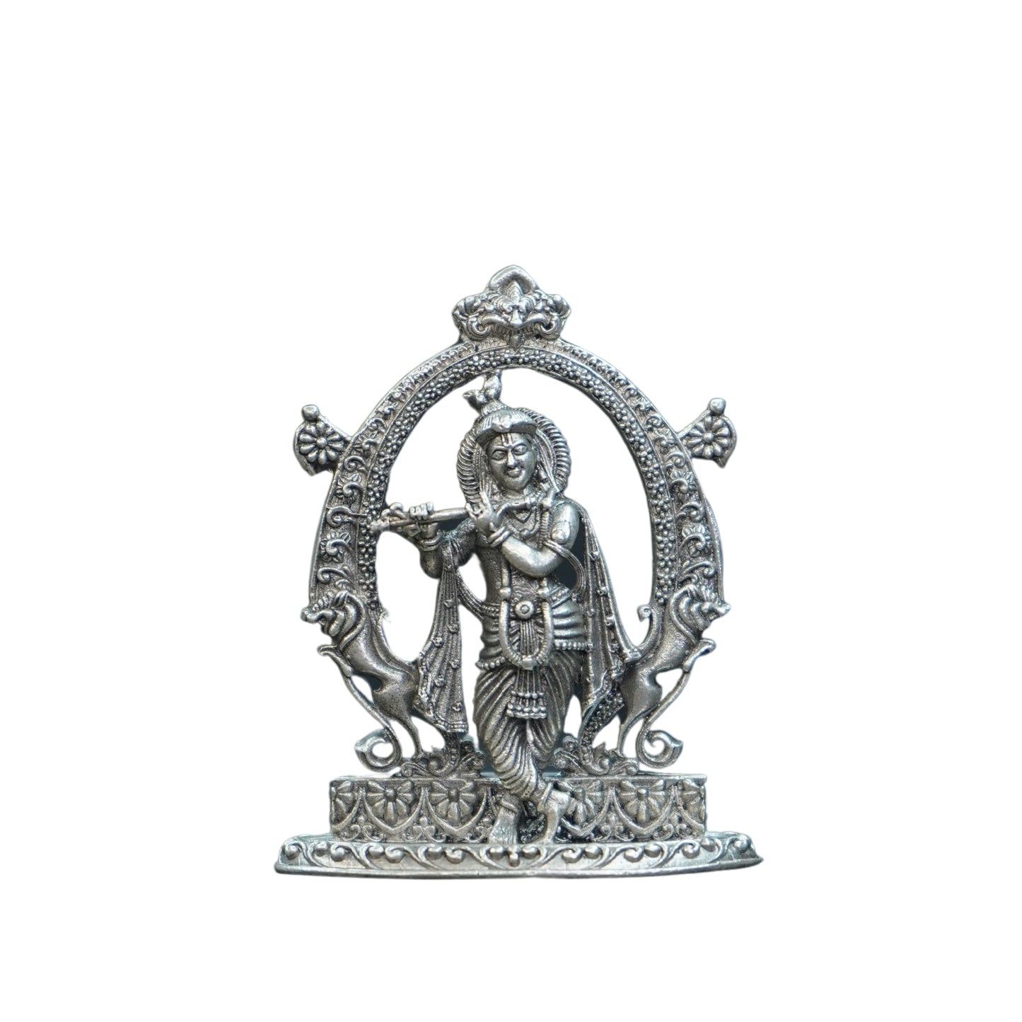 Mahita Collections Pure Silver Antique Krishna Idol With Frame 30.93G
