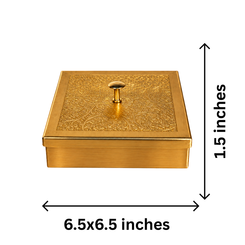 Mahita Collections Square Brass Spice Box Multipurpose Masala Storage Box 694g