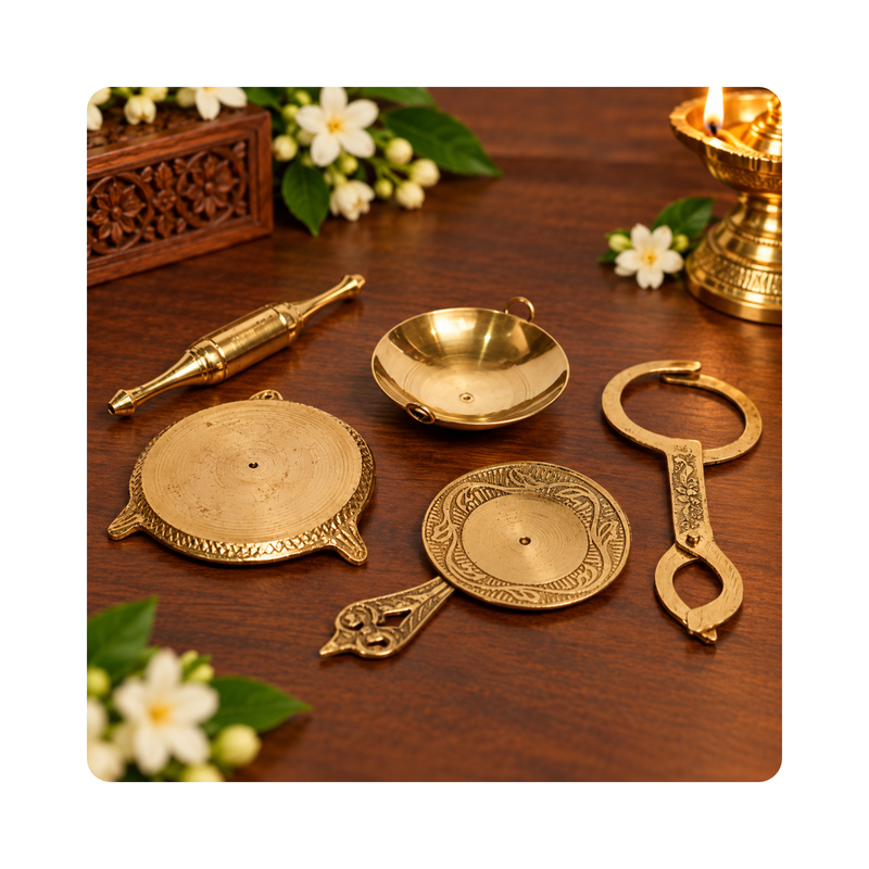 Mahita Collections Brass Miniature Indian Kitchen Set