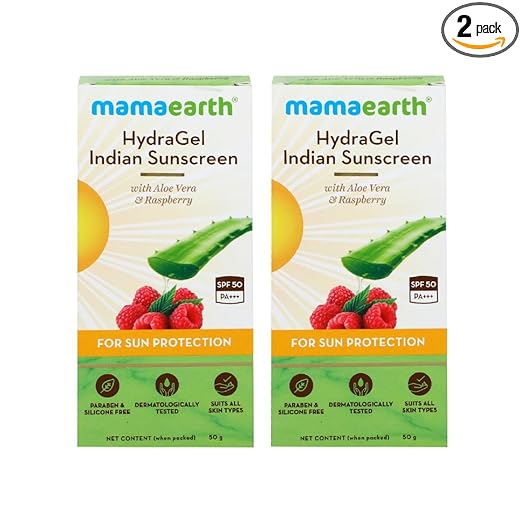Mamaearth Hydragel Indian Sunscreen Spf 50 & Pa++++| With Aloe Vera & Raspberry