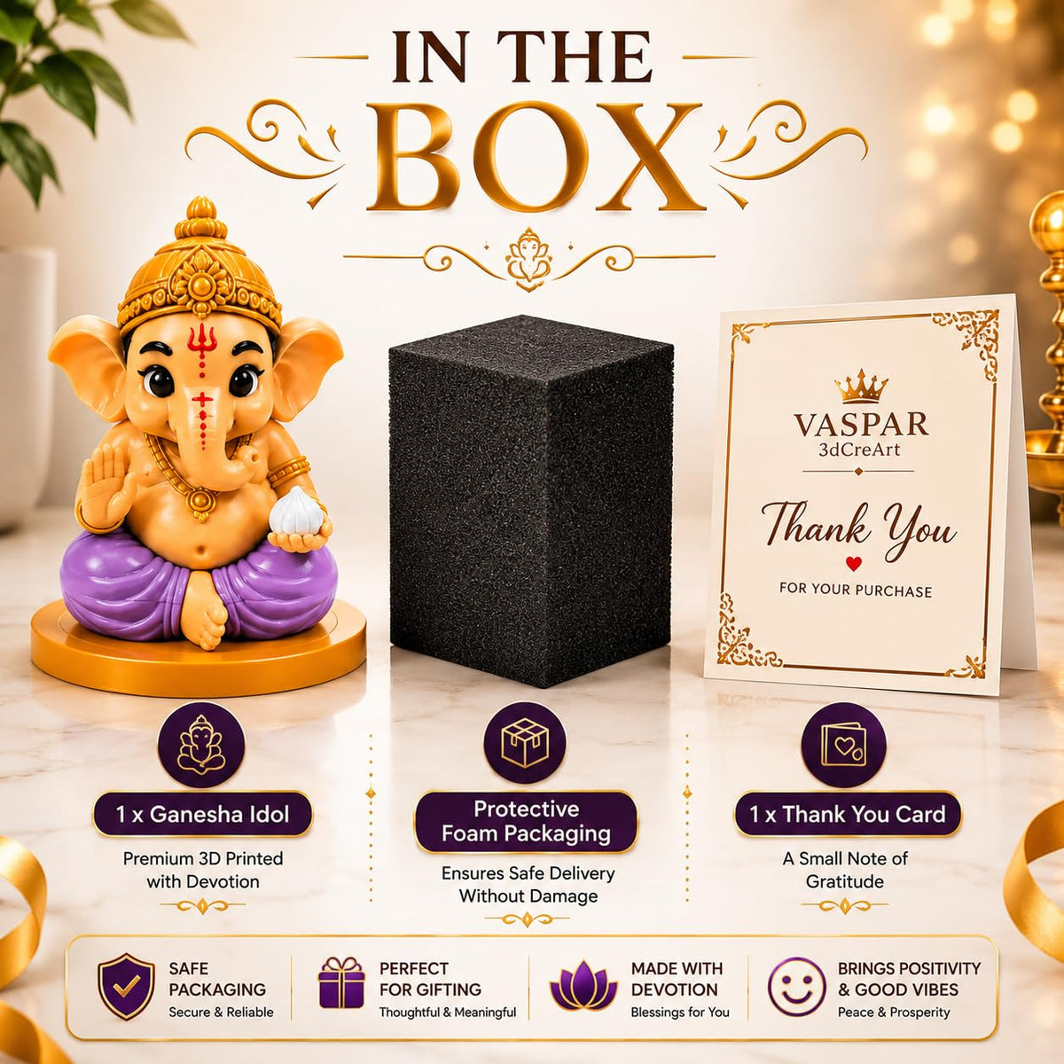VASPAR Cute Baby Ganesha Idol | Premium Lord Ganesh Murti