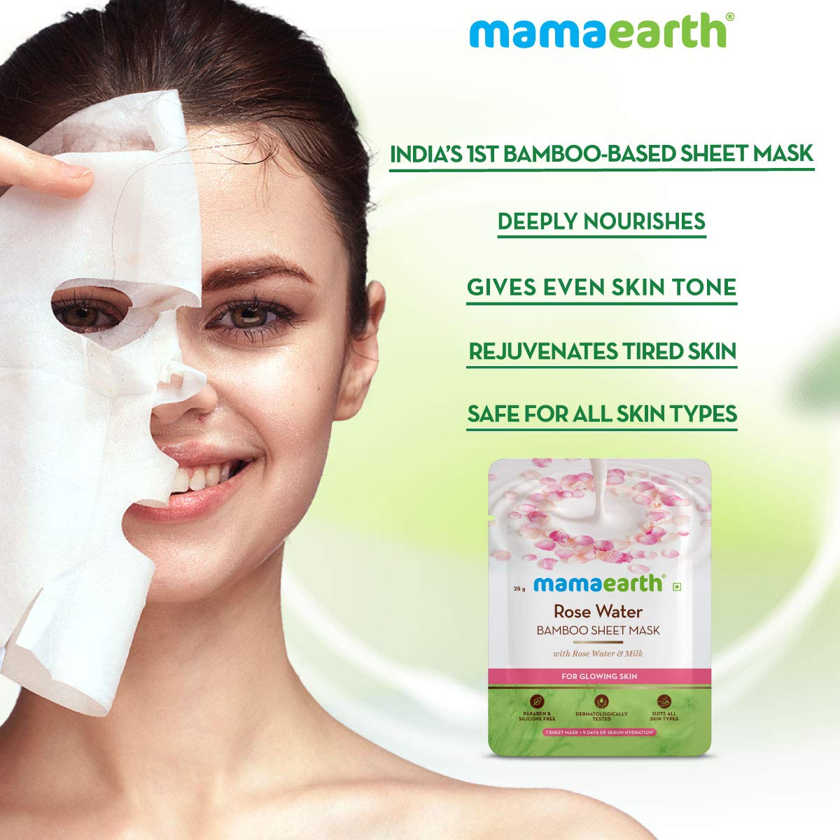 Mamaearth Rose Water Bamboo Sheet Mask with Rose Water & Milk - PUSHMYCART