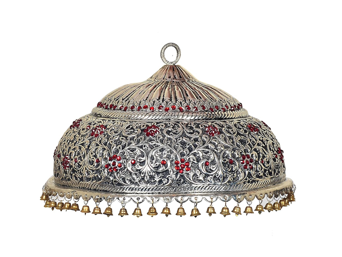 AONA White Metal Deity Chattar for God and Temple with Attached Hook and Ghunghroo