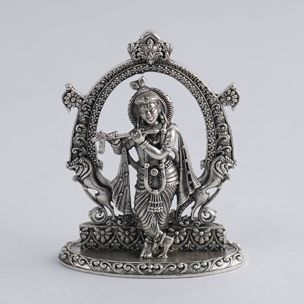Krishna Idol In Pure Silver Antique