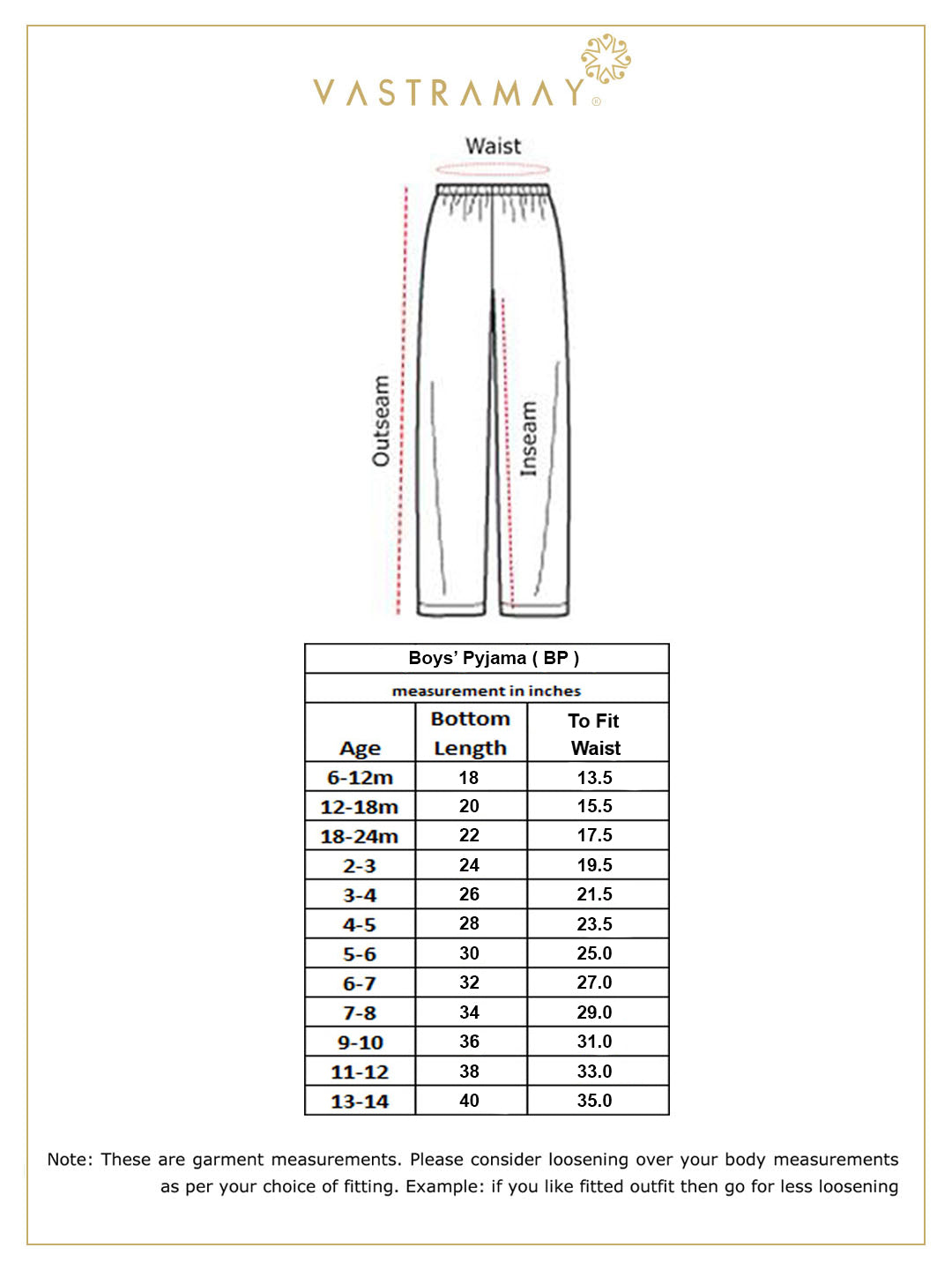 Vastramay Boys Gold-Toned Solid Pyjama