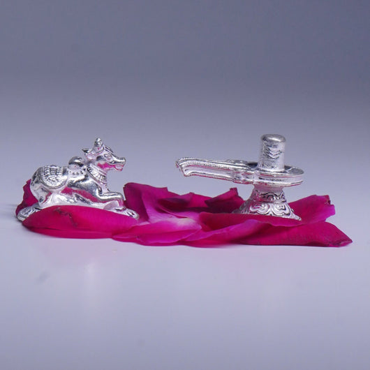 Pure Silver Nandi With Shivling Set
