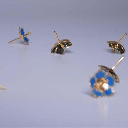 Pure Silver Dark Blue Enamel Flowers (Pack Of 10)