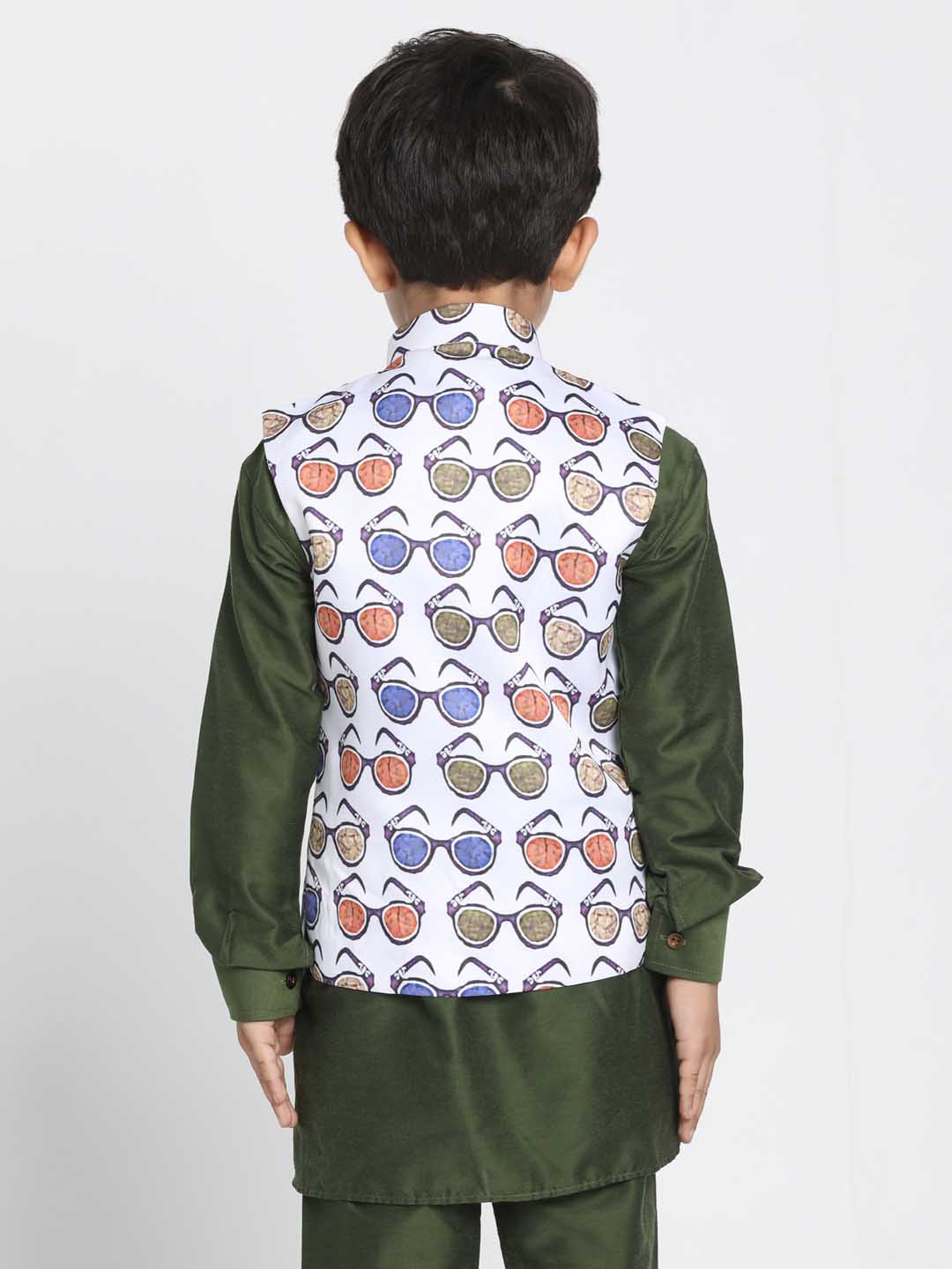 Vastramay Boys' Quirky Chasma Print Nehru Jacket