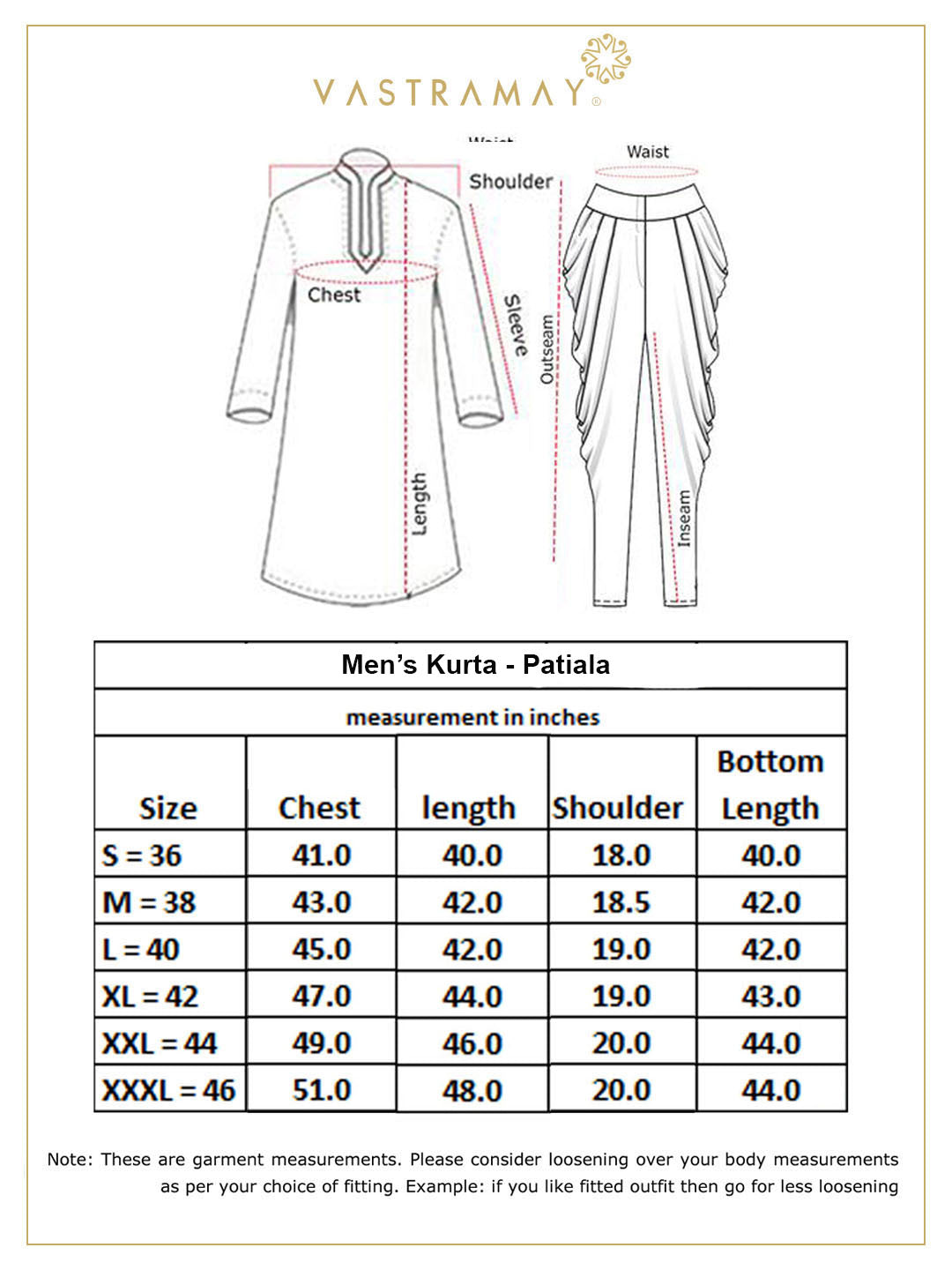 Vastramay mens gold foil printed kurta with black patiala set
