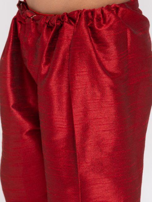 Vastramay Boys' Maroon Cotton Silk Kurta, Jacket and Pyjama Set