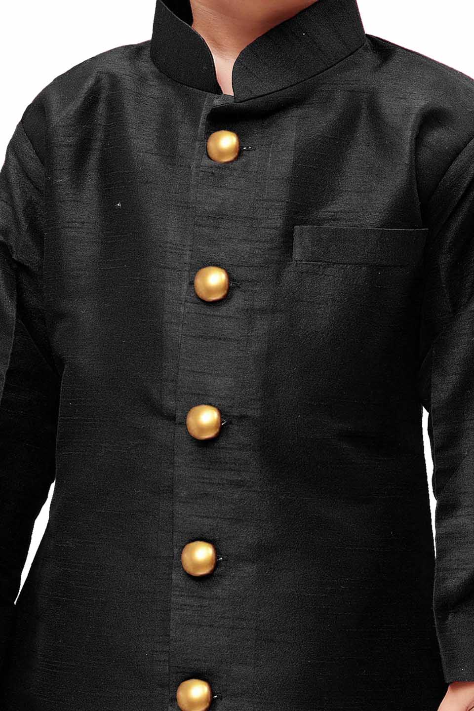 Vastramay Boys' Black Silk Blend Sherwani
