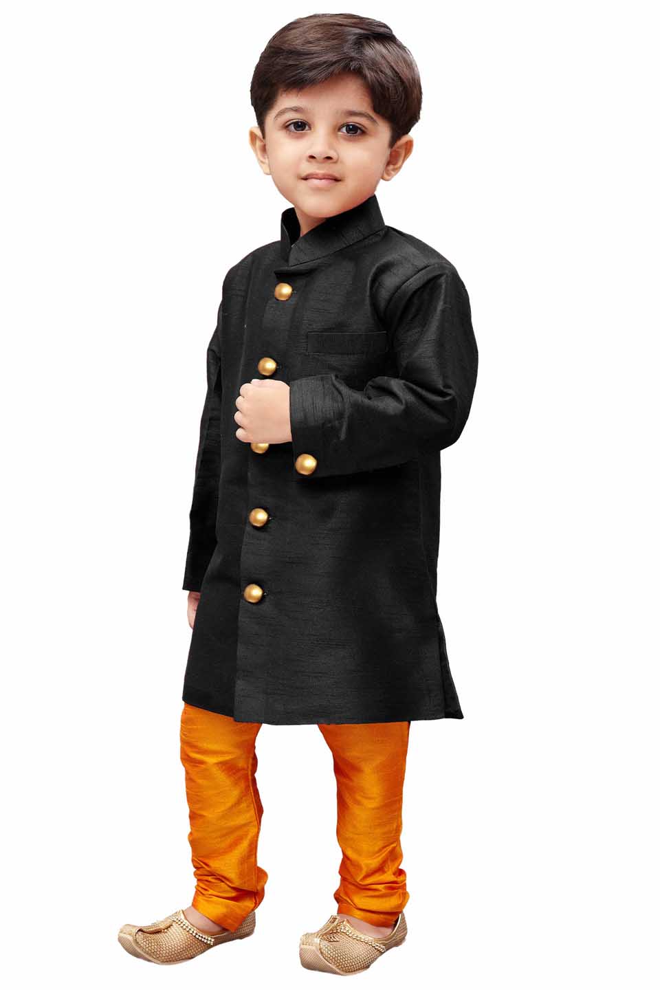 Vastramay Boys' Black Silk Blend Sherwani