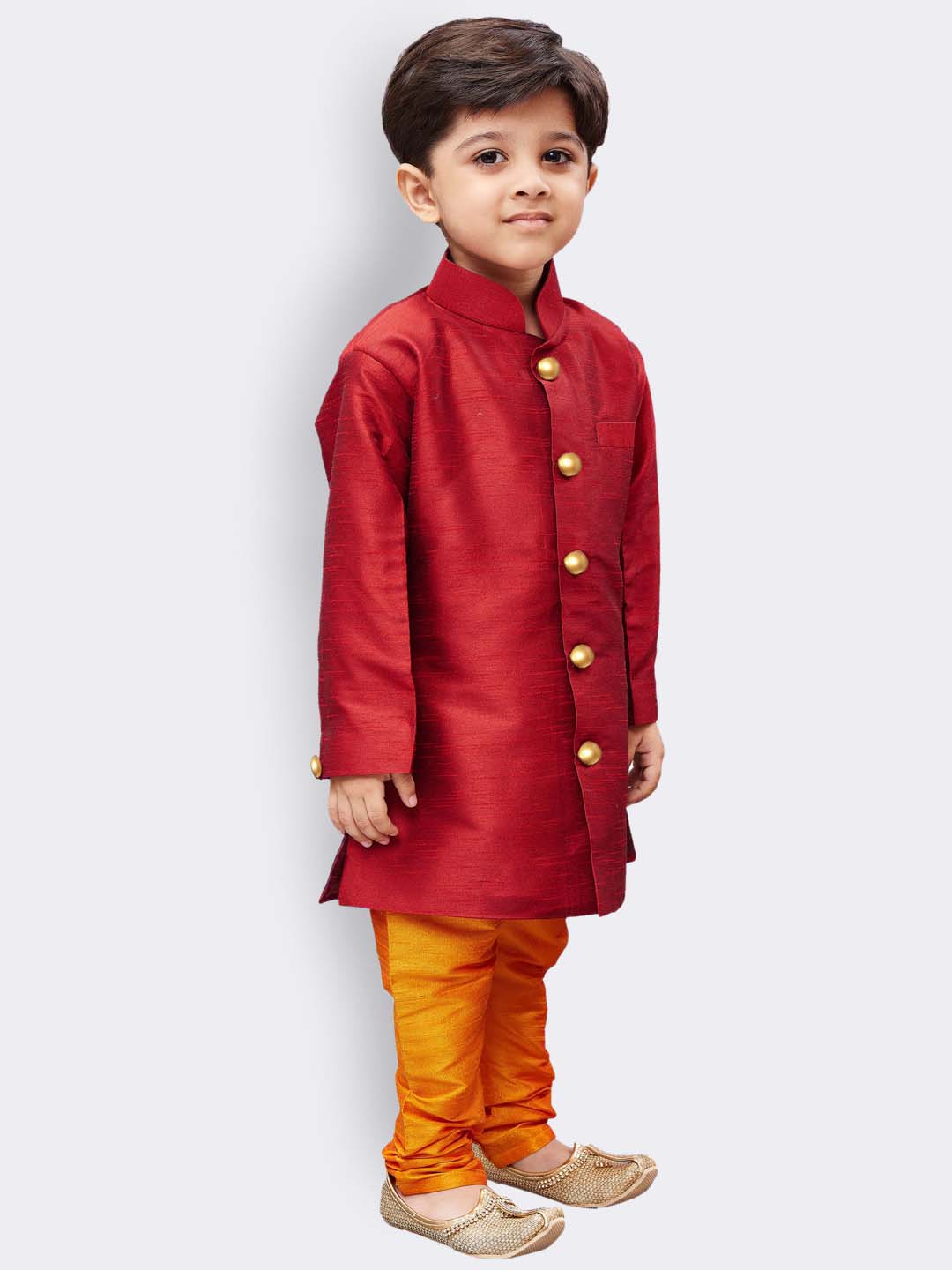 Vastramay Boys' Maroon Silk Blend Kurta Pyjama Set
