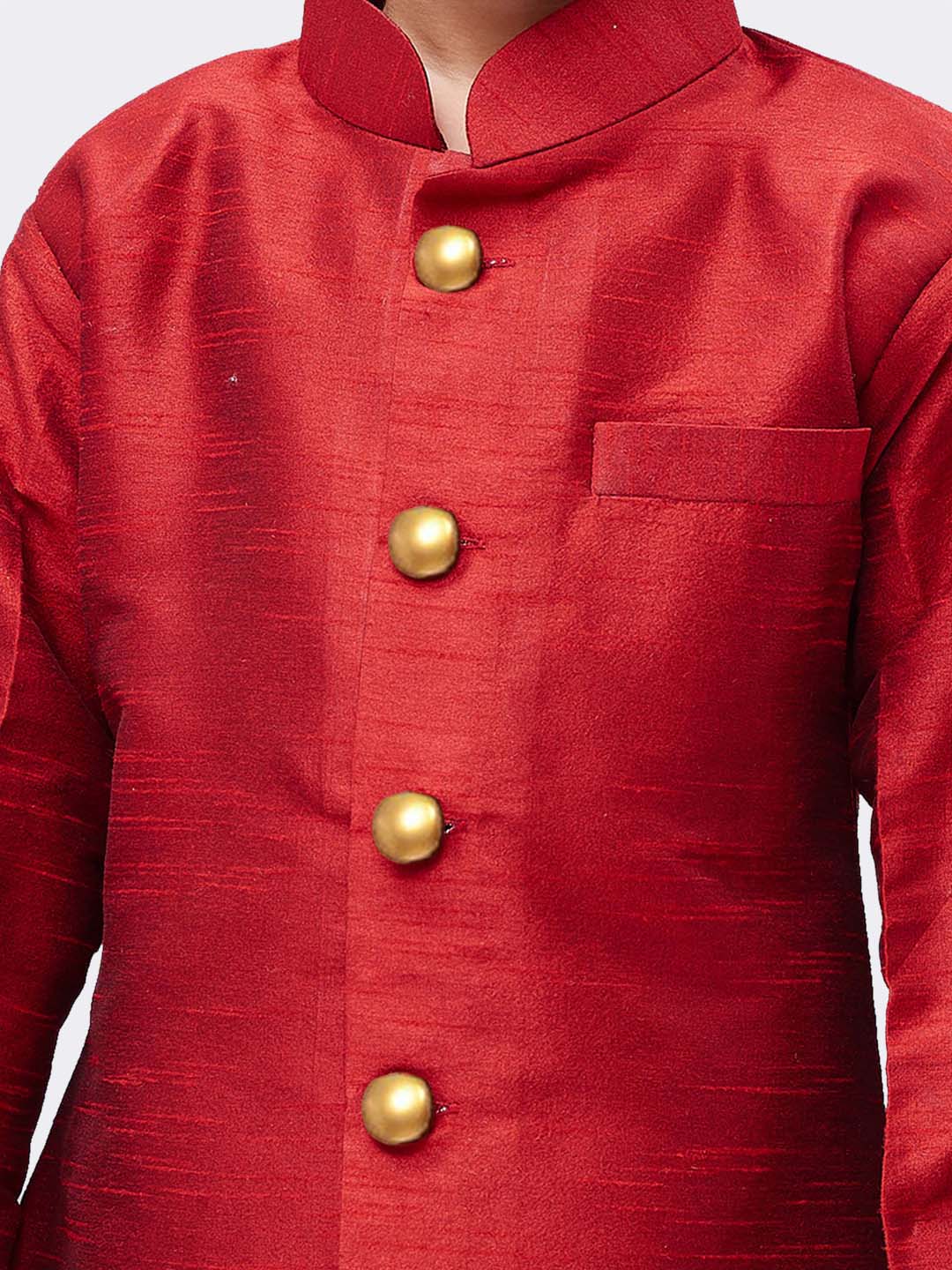 Vastramay Boys' Maroon Silk Blend Kurta Pyjama Set