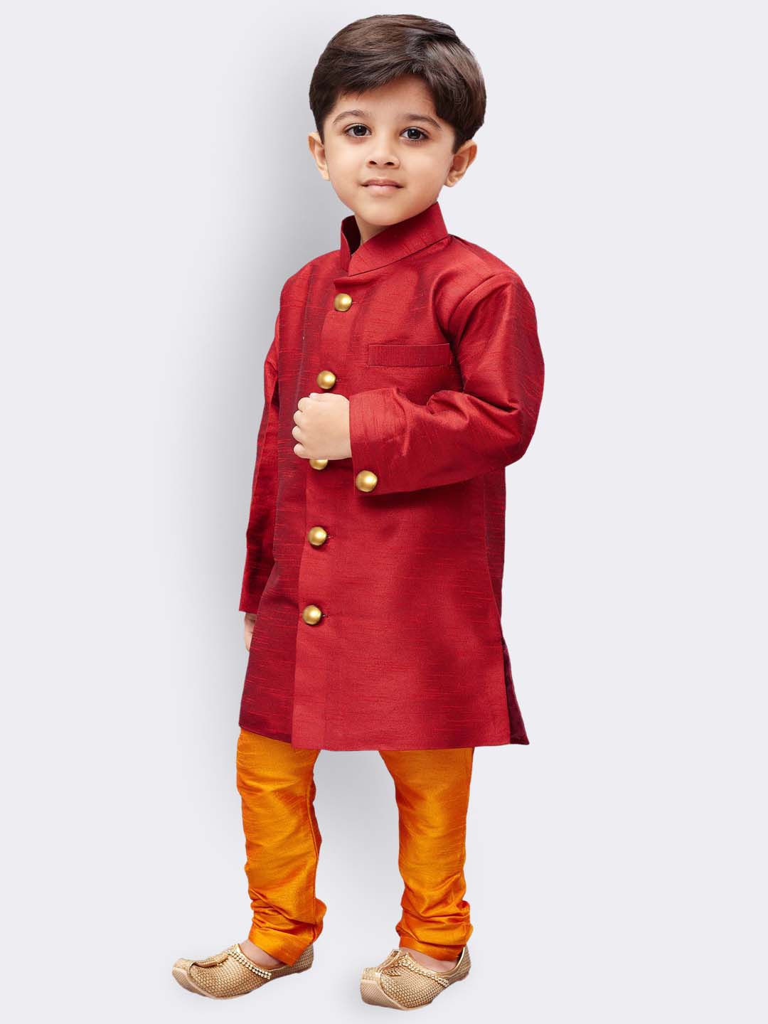 Vastramay Boys' Maroon Silk Blend Kurta Pyjama Set