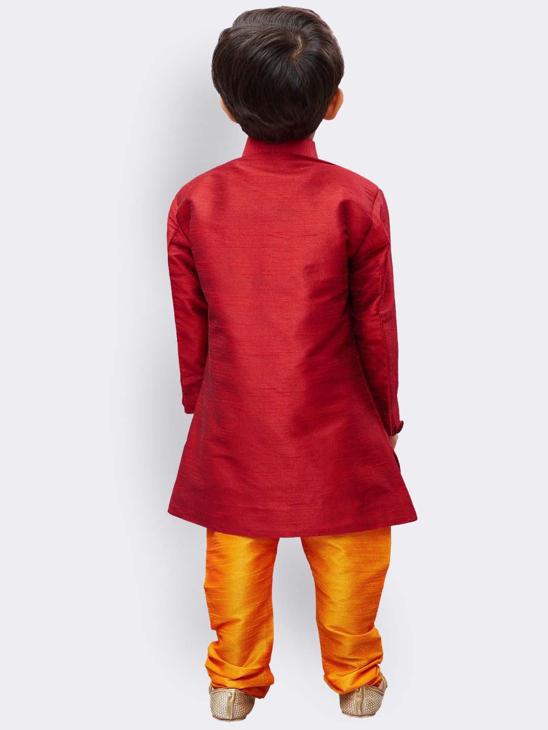 Vastramay Boys' Maroon Silk Blend Kurta Pyjama Set