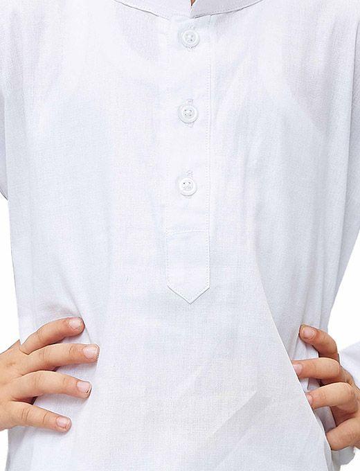 Vastramay Boys' White Cotton Kurta, Pyjama & Dupatta Set