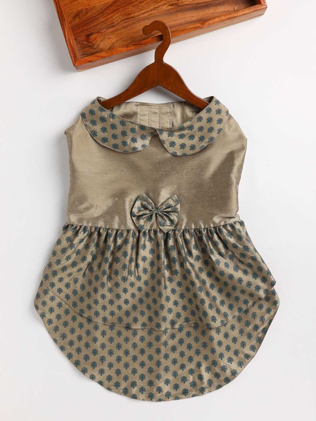 VASTRAMAY Dogs' Chiku Printed Flared Frock With Attached Bow