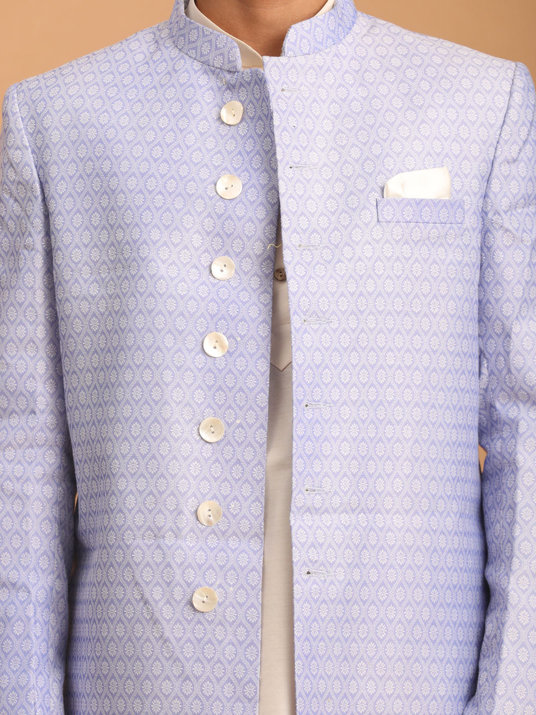 vastramay mens lavender color sherwani with cream kurta and pant set