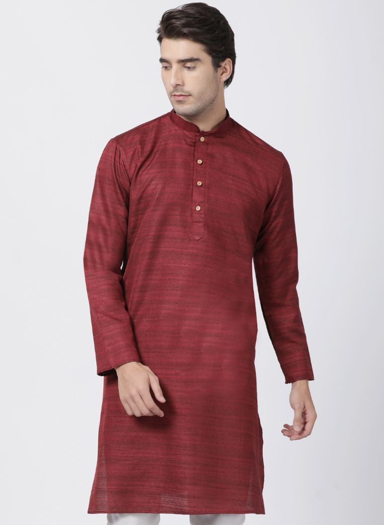 Vastramay Men's Maroon Cotton Silk Blend Kurta