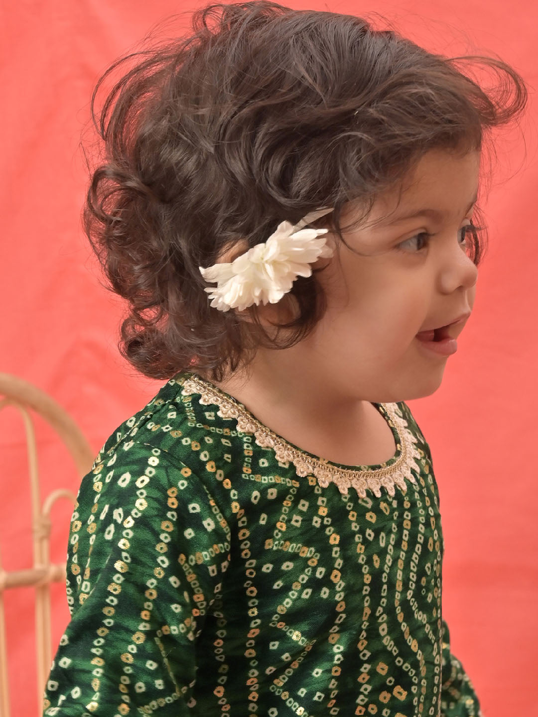 VASTRAMAY SISHU Girls Green Bandhni Print Kurta And Patiala Set