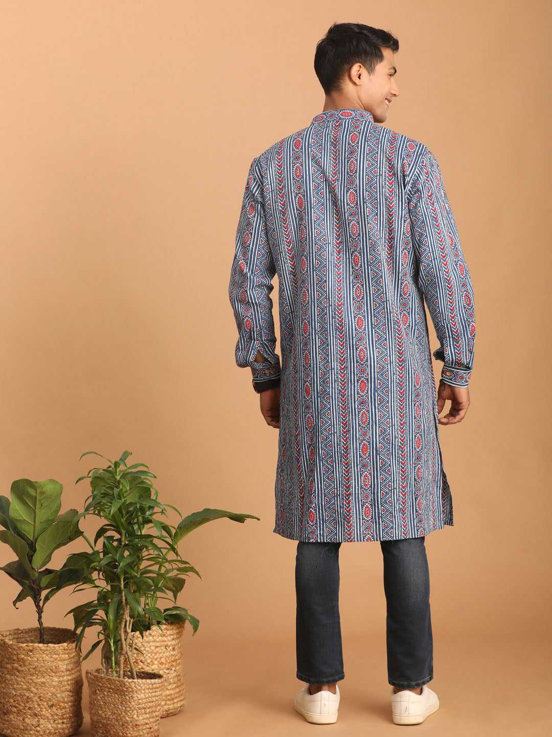 vastramay mens indigo printed cotton kurta
