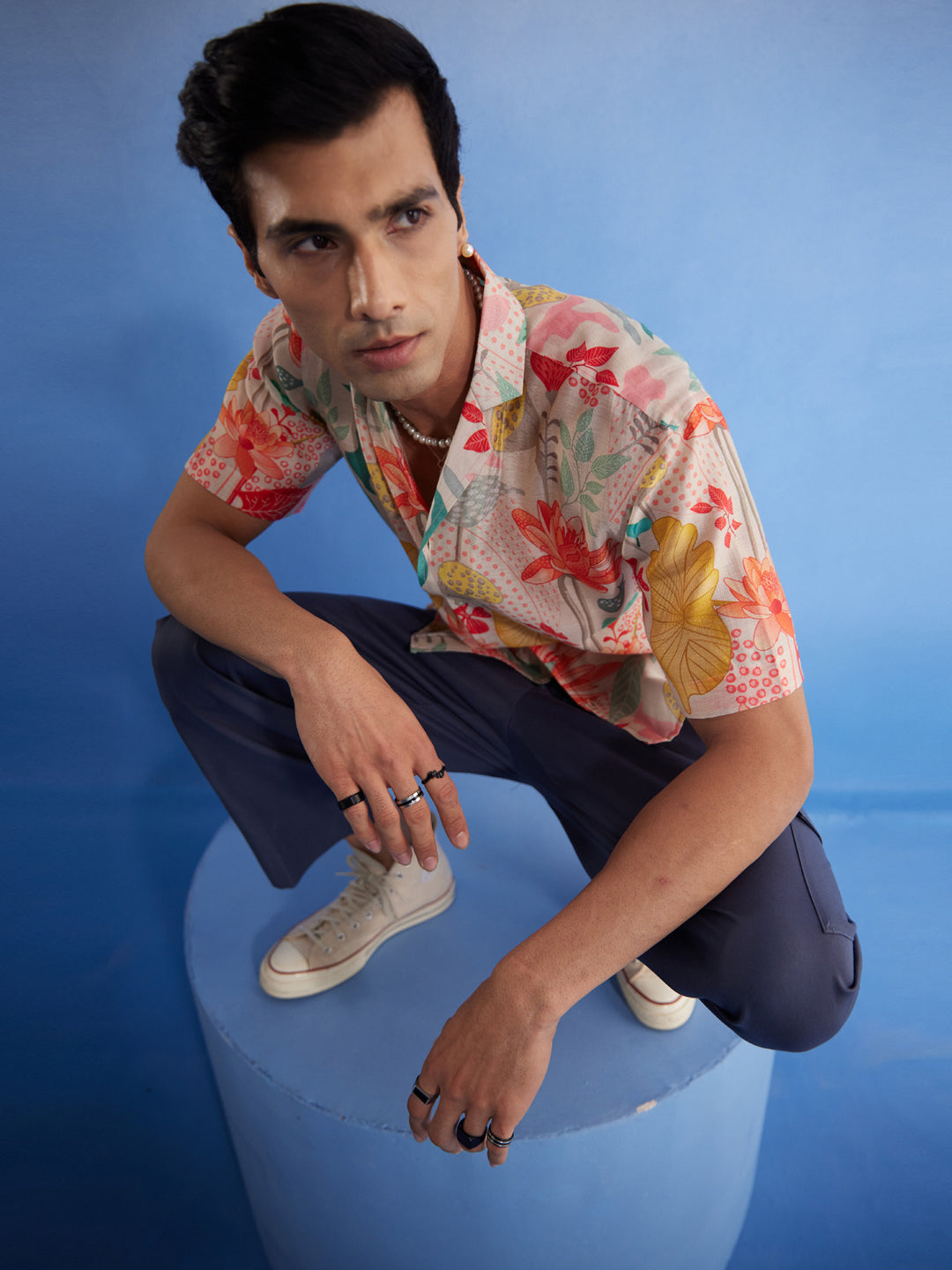 SHVAAS BY VASTRAMAY Men's Multicolor Floral Printed Half Shirt