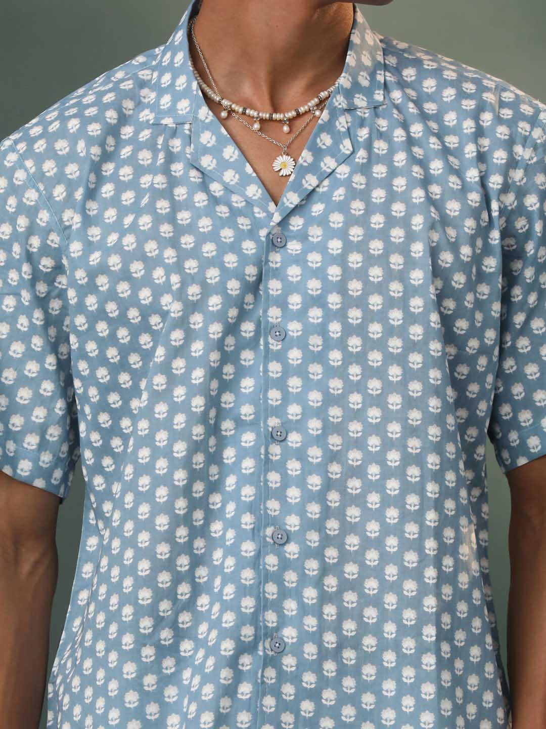 SHVAAS By VASTRAMAY Men's Grey Floral Print Cotton Shirt
