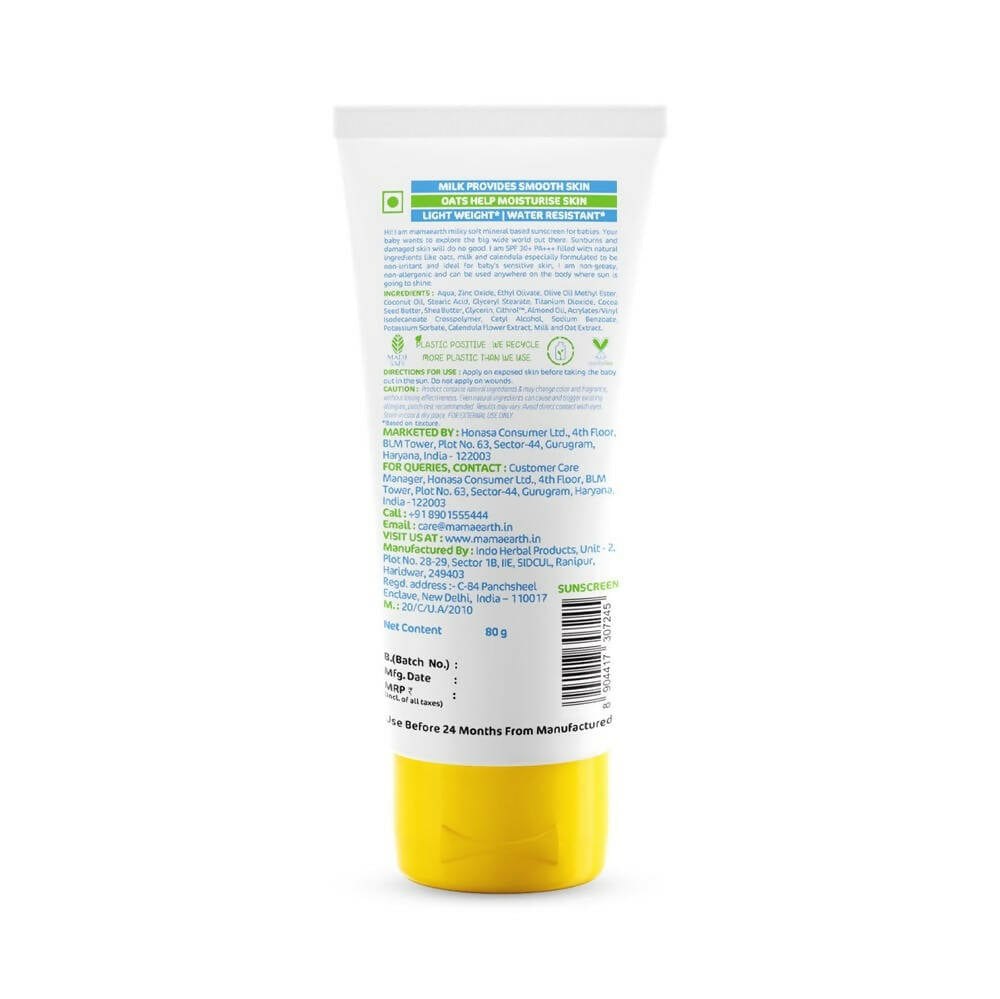 Mamaearth Milky Soft Mineral Based Sunscreen SPF 30 and PA+++ With Oats Milk and Calendula