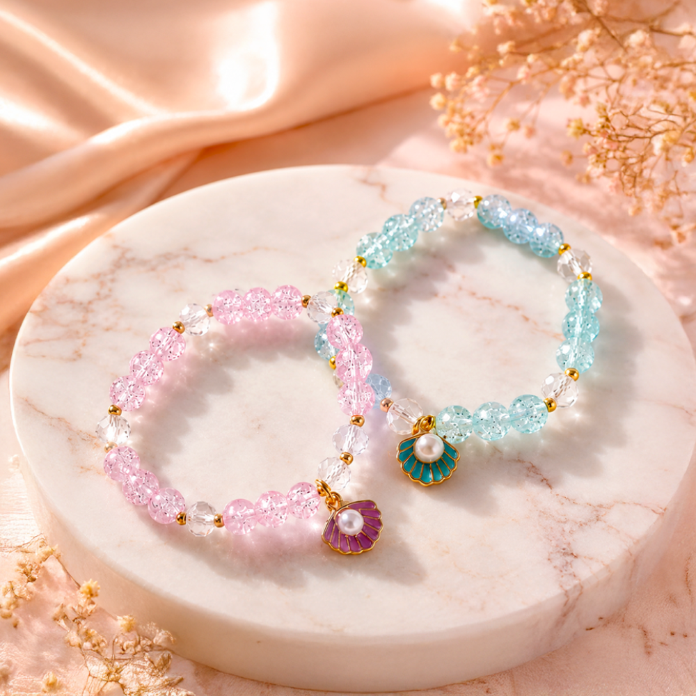 Panash Pearl Elasticated Bracelet (Blue, Purple)
