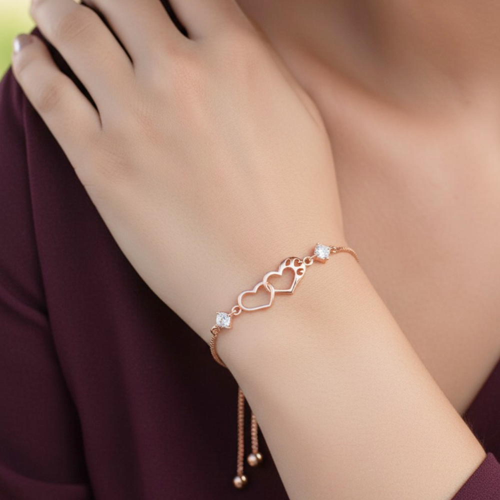 Nilu's Collection Heart Charm Bracelet (Rose Gold)