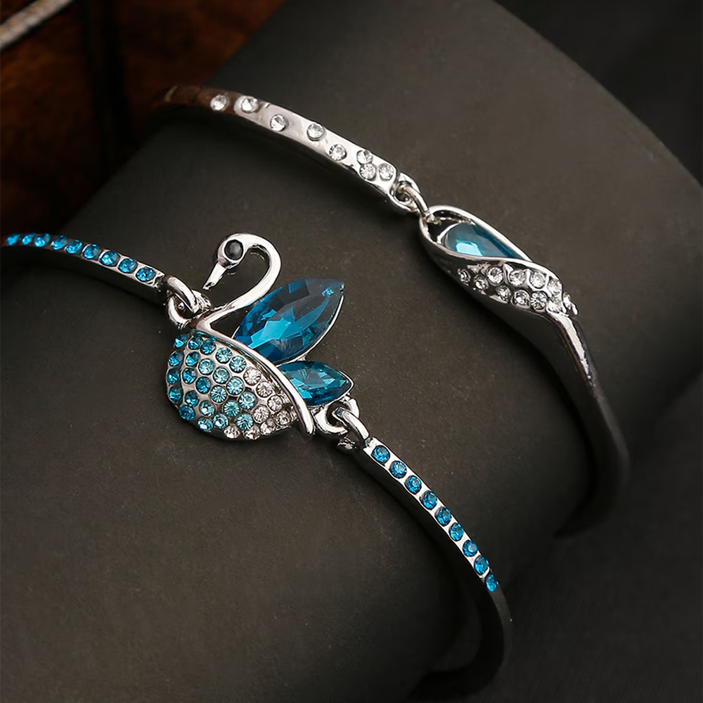 YouBella Crystal Bracelet Set (Silver, Blue)