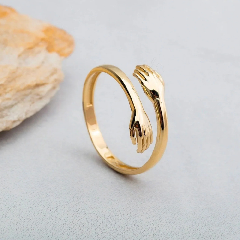 Jewels Galaxy Hug Shaped Adjustable Ring (Golden)