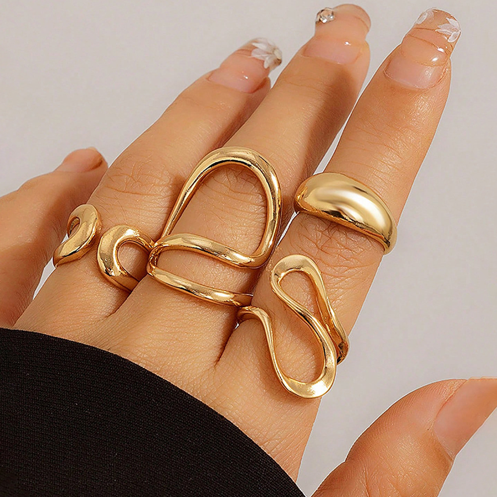 Jewels Galaxy Asymmetrical Rings Set (Golden)