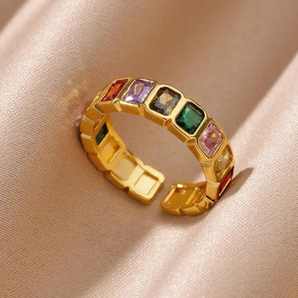 Designs & You Multicolor Square AD Adjustable Ring (Golden)