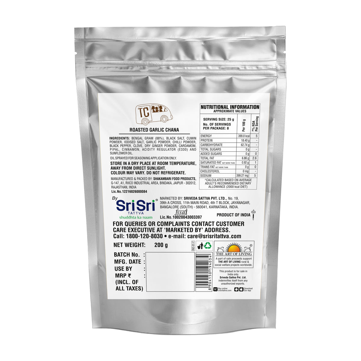 Sri Sri Tattva TRUE CREW Roasted Garlic Chana Pouch 200 g