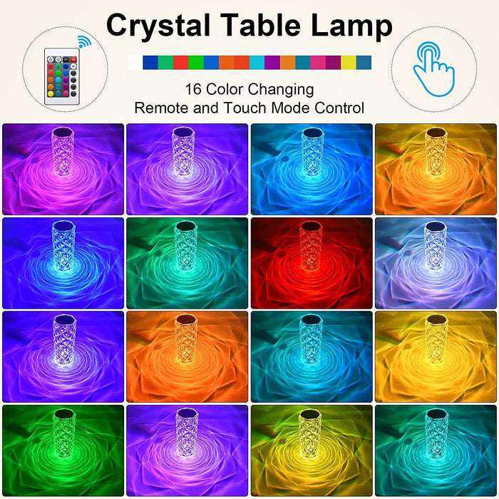 Crystal Touch Night Light | 16 Colors Rose Diamond Table Lamp with Remote Control