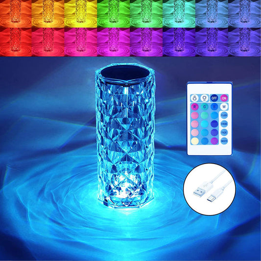 Crystal Touch Night Light | 16 Colors Rose Diamond Table Lamp with Remote Control