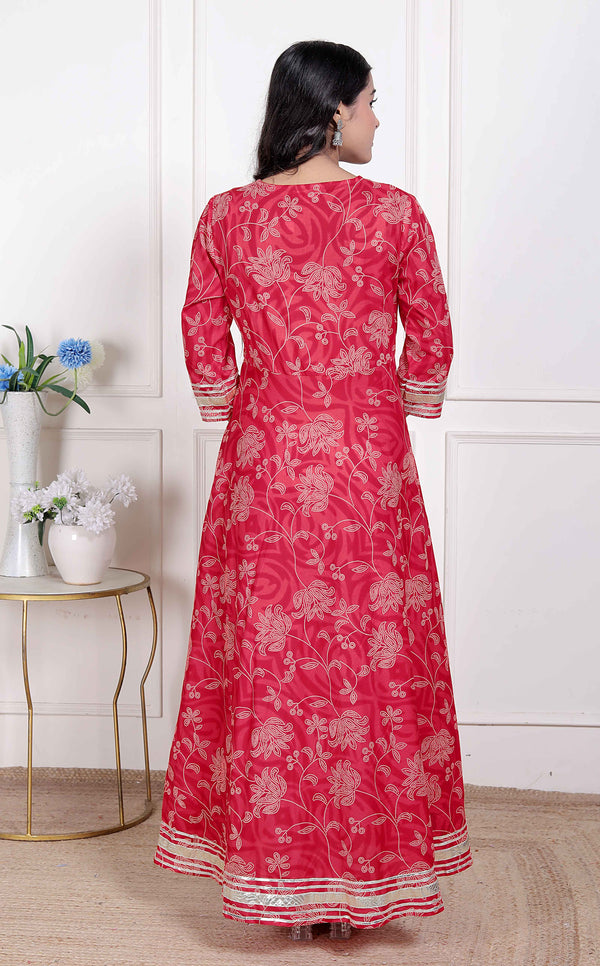 Miravan Women's red Embroidered Anarkali Kurta and Dupatta