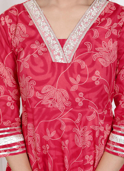 Miravan Women's red Embroidered Anarkali Kurta and Dupatta