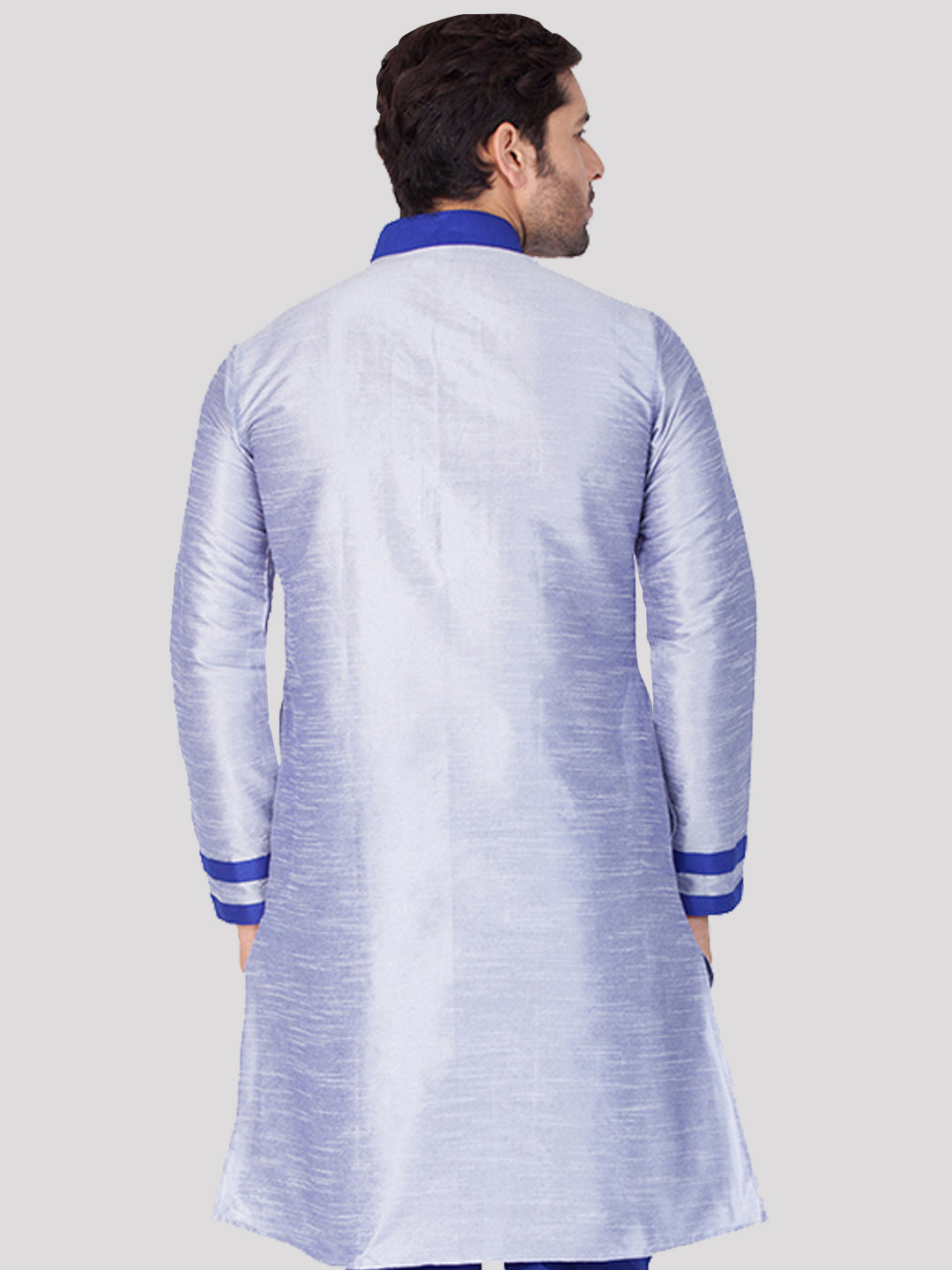 Vastramay Men's Light Blue Silk Blend Kurta