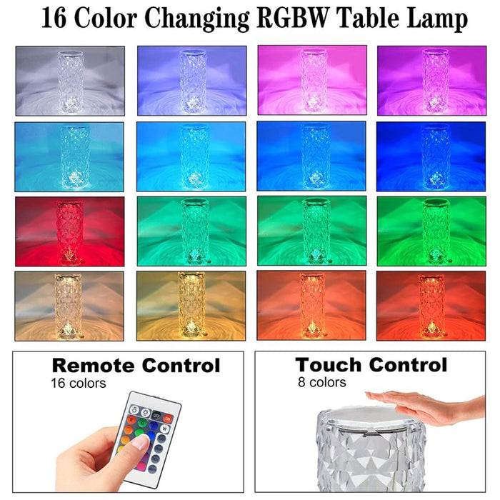 Crystal Touch Night Light | 16 Colors Rose Diamond Table Lamp with Remote Control