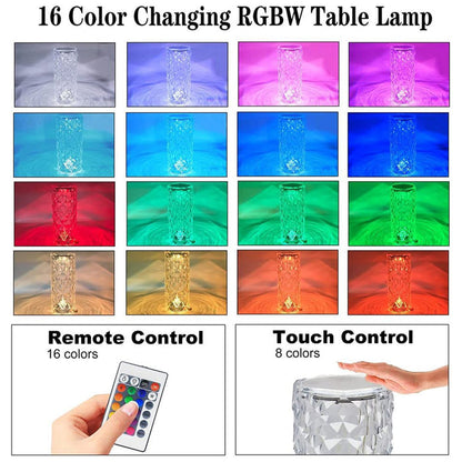 Crystal Touch Night Light | 16 Colors Rose Diamond Table Lamp with Remote Control