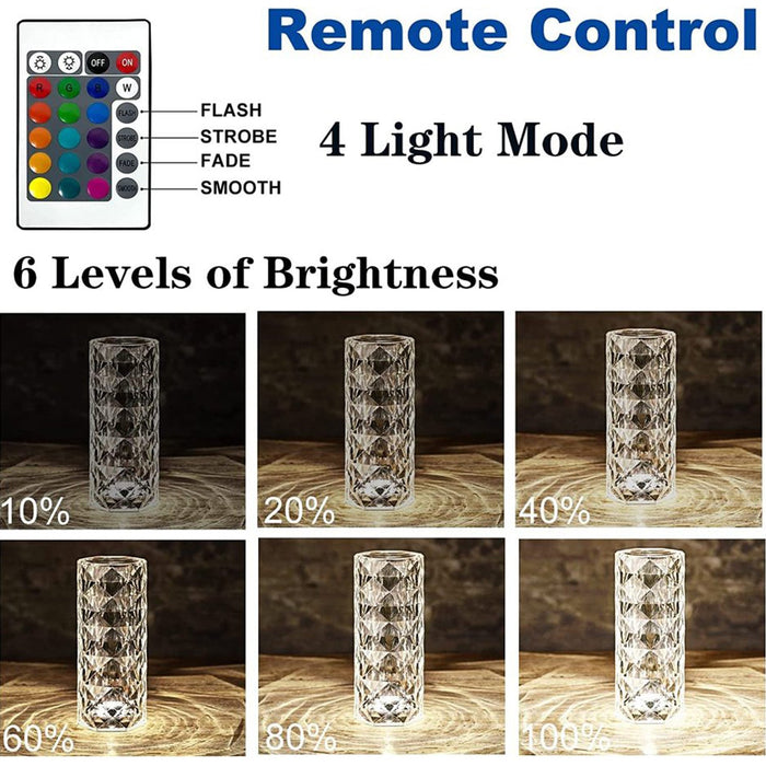 Crystal Touch Night Light | 16 Colors Rose Diamond Table Lamp with Remote Control