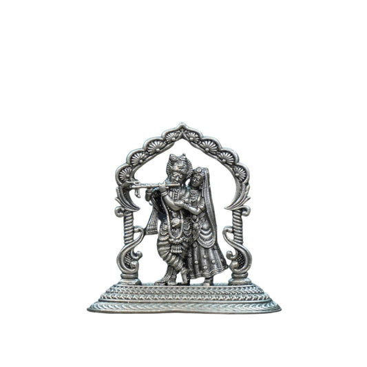 Mahita Collections Pure Silver Antique Radha Krishna Idol With Frame 15G