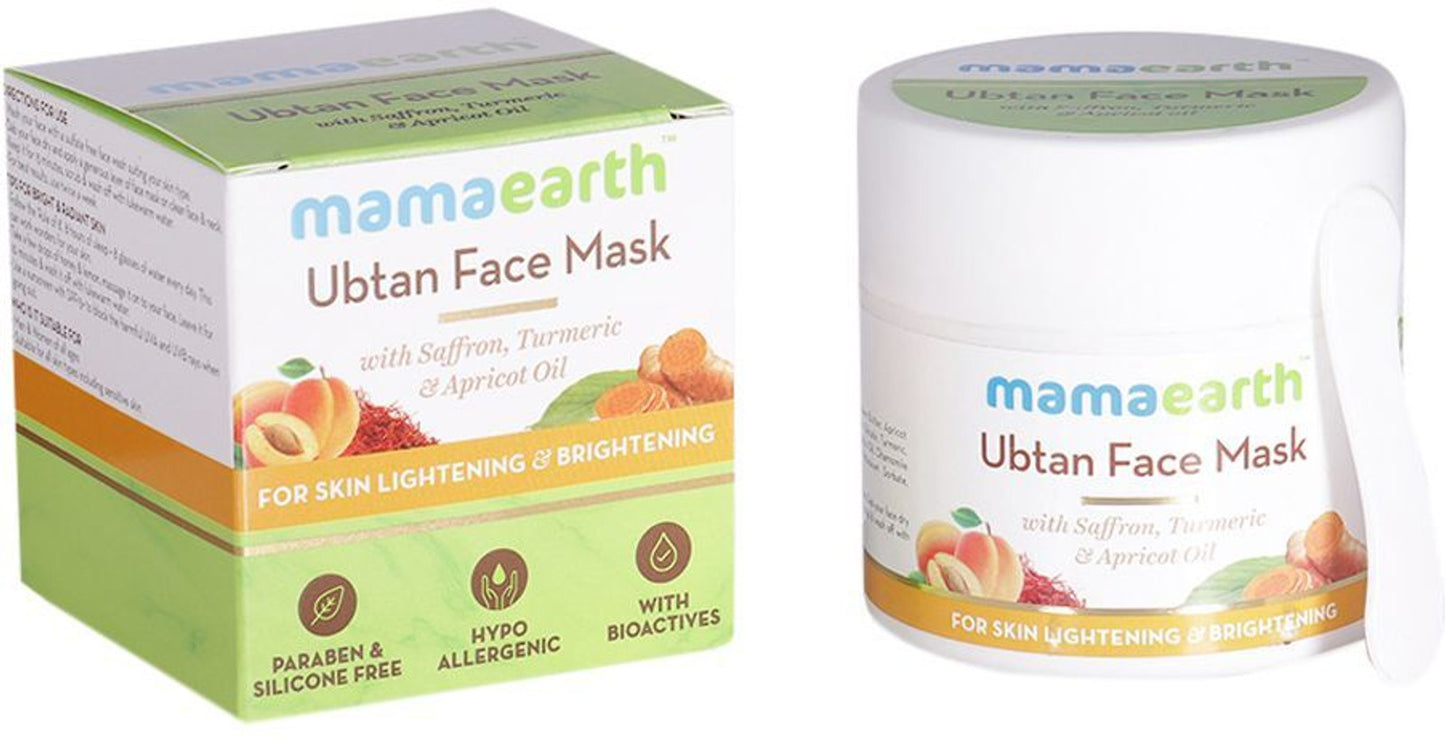 MamaEarth-Ubtan-Face-Pack-Mask-with-Saffron,-Turmeric-&-Apricot-Oil