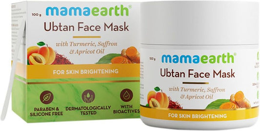 MamaEarth-Ubtan-Face-Pack-Mask-with-Saffron,-Turmeric-&-Apricot-Oil