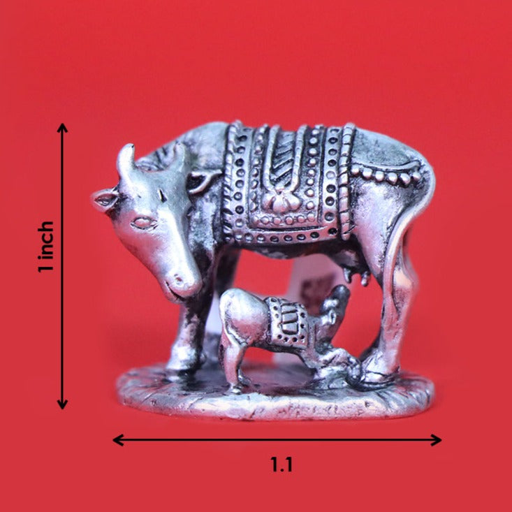 Pure Silver Cow And Calf Oxidized Antique Idol