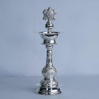 Pure Silver Shanku Chakra Lamp Stand Pair