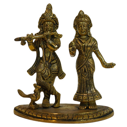 Brass Radha Krishna Idol with Peacock Design 1100g